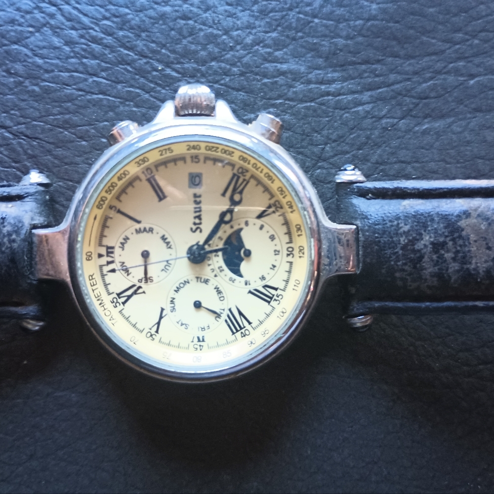 Stauer Watch with Black Leather Strap
